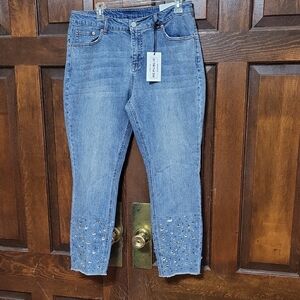 For The Republic Light Blue Embellished Cropped Jeans